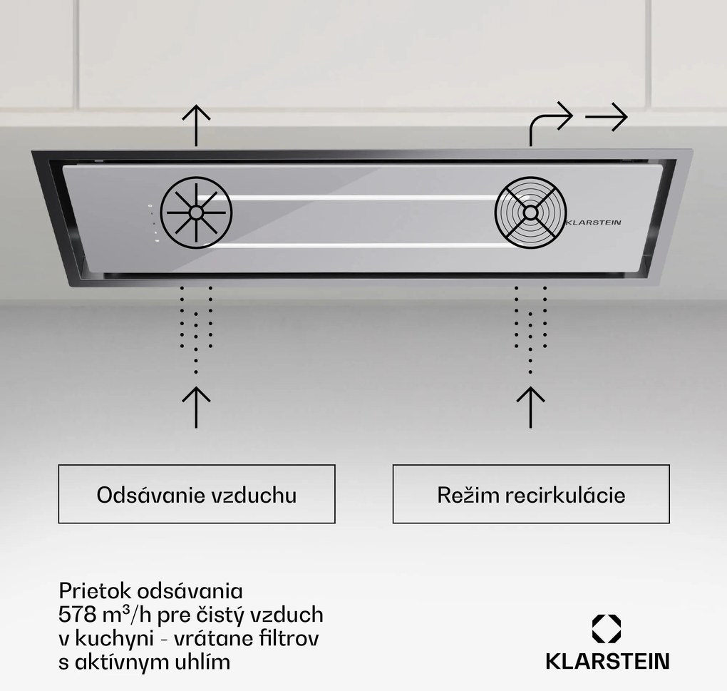 Klarstein High Line Eco 77, Stropný digestor, 77 cm, 436 m³/h, stupne, diaľkové ovládanie, ambientné osvetlenie
