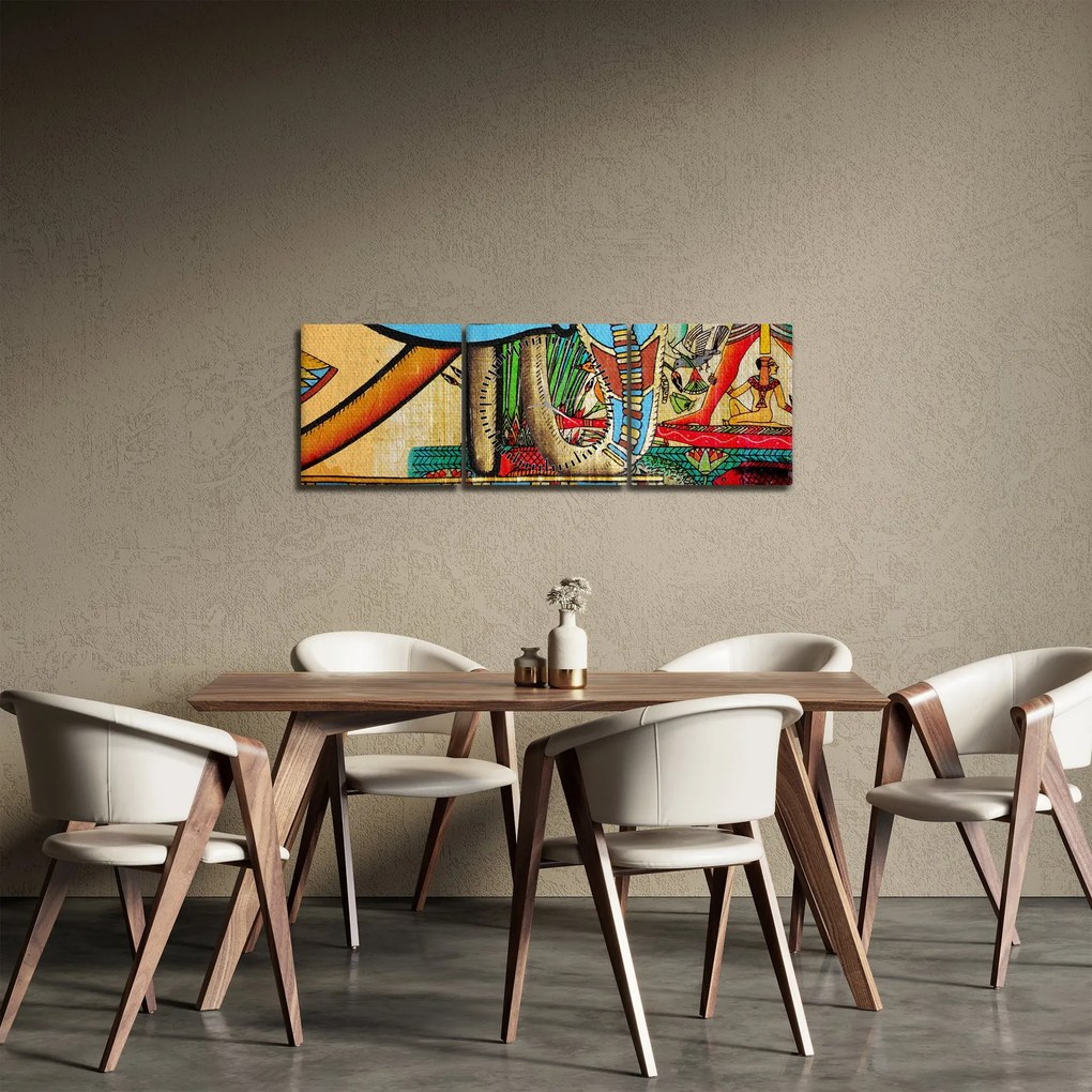 Obraz s egyptskými motívmi (s hodinami) (90x30 cm)