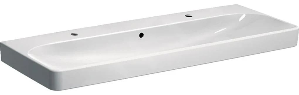 Geberit Smyle Square, dvojumývadlo 1200x480 mm s prepadom, 2 otvory na batérie, biela, GEB-500.253.01.1