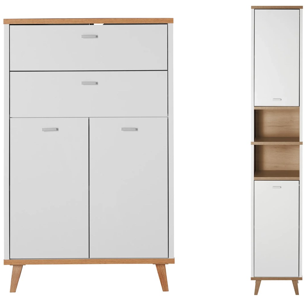 Livarno home Skrinka do kúpeľne Corfu, 60 x 96 x 28 cm + Vysoká skrinka do kúpeľne Corfu, 32 x 180 x 28 cm  (800008575)