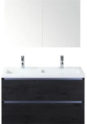 Kúpeľňový nábytkový set Sanox Vogue farba čela black oak ŠxVxH 101 x 170 x 41 cm s keramickým dvojitým umývadlom a zrkadlovou skrinkou