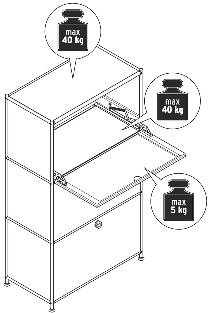 Kovová komoda »CN3« s výklopnými priečinkami, zelená