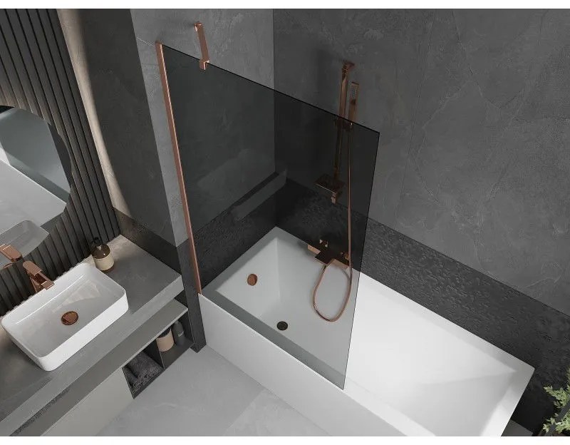 Mexen Next, 1-krídlová vaňová zástena 100 x 150 cm, 6mm šedé sklo, medená matná, 895-100-000-00-40-65