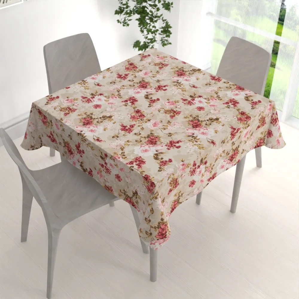 Biante Dekoračný štvorcový obrus Leona LN-167 Plané ruže na béžovom 90x90 cm