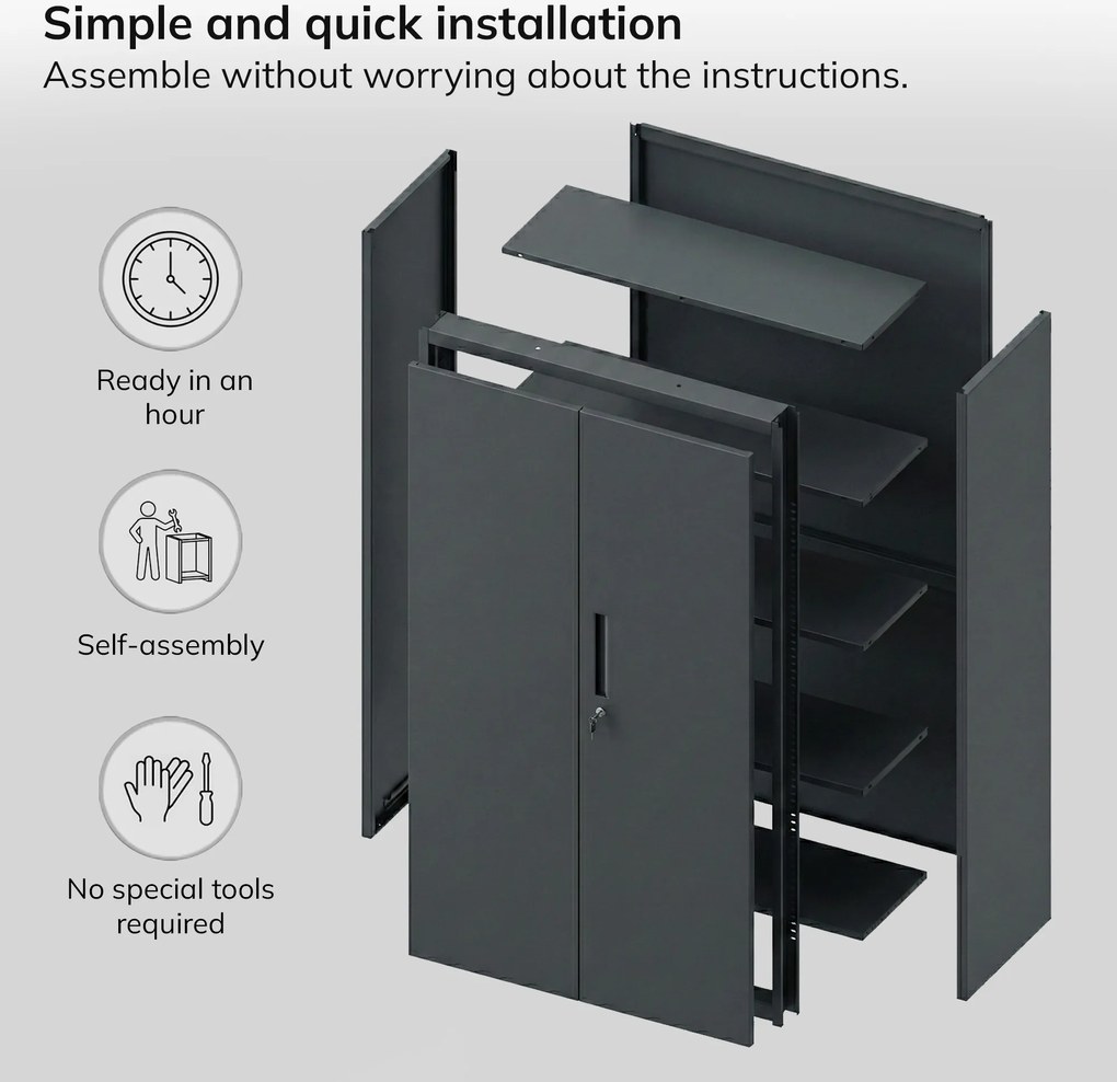 Kovová modulárna multifunkčná skriňa na podstavci antracitová MEGAN 1600 x 900 x 400 mm