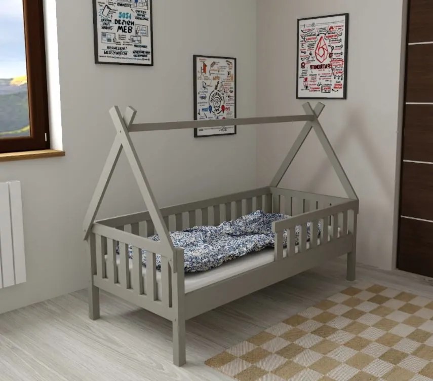 Detská domčeková posteľ z masívu borovice TEA - 200x90 cm - šedá