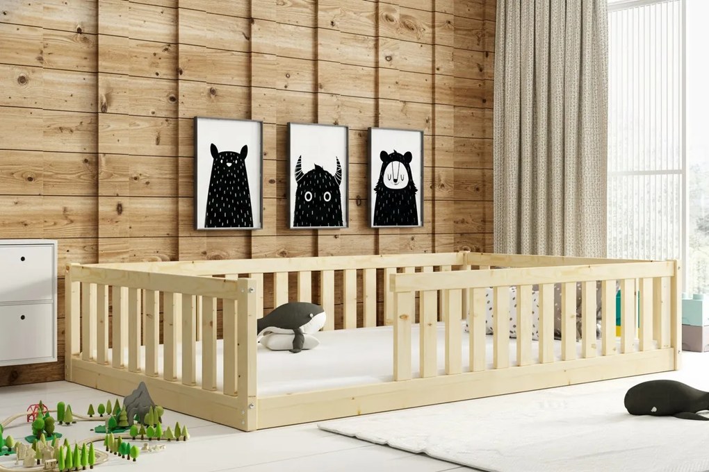 Široká posteľ BELLA SIMA 120×200 cm Montessori – prírodná borovica