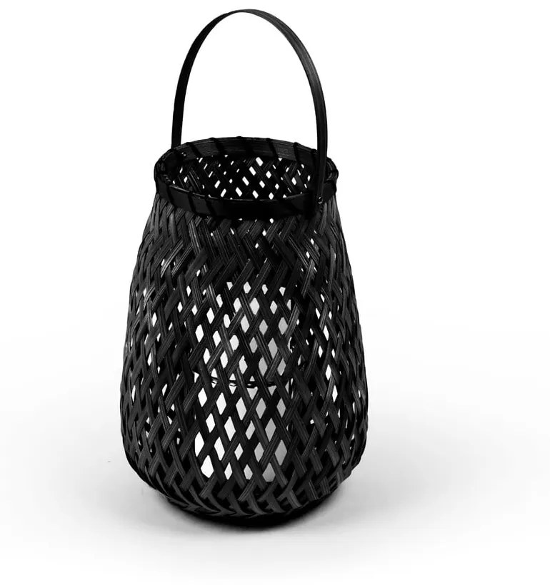 Čierny bambusový lampáš Compactor Bamboo Lantern, ⌀ 18 cm