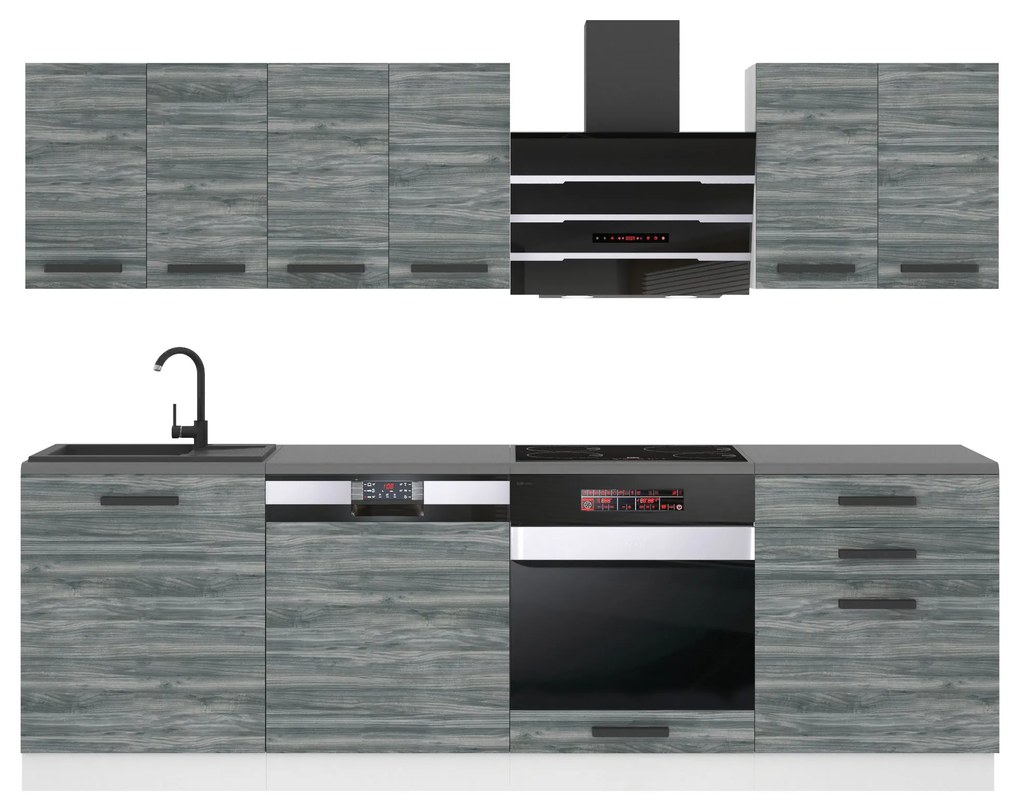 Kuchynská linka Belini Premium Full Version 240 cm šedý antracit Glamour Wood s pracovnou doskou SUSAN