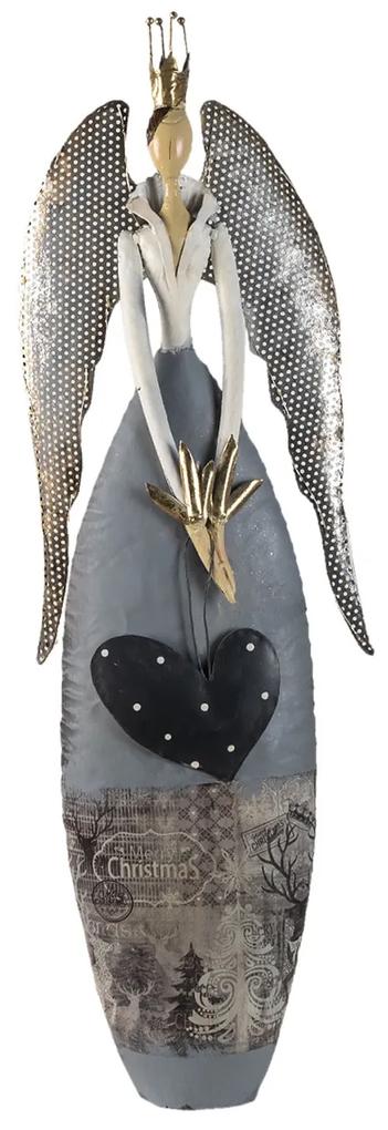 Vianočný kovová dekoratívne soška anjela so srdcom v šatách - 28 * 11 * 81 cm