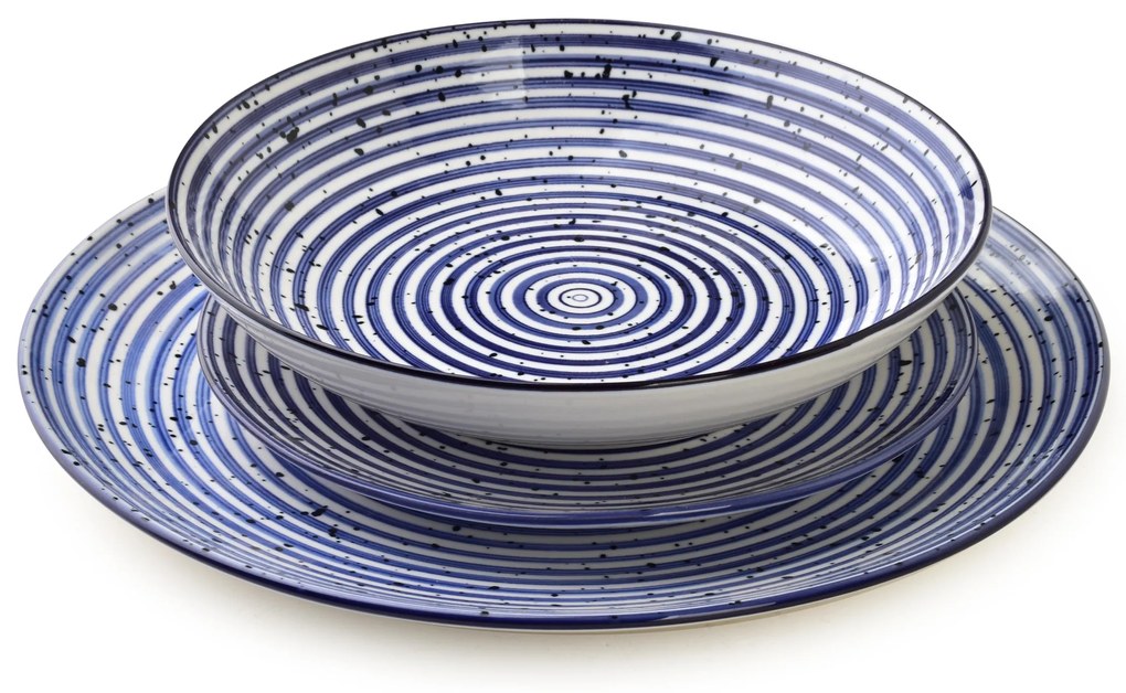 Porcelánová sada 18 ks talířů STRIPES BLUE modrá