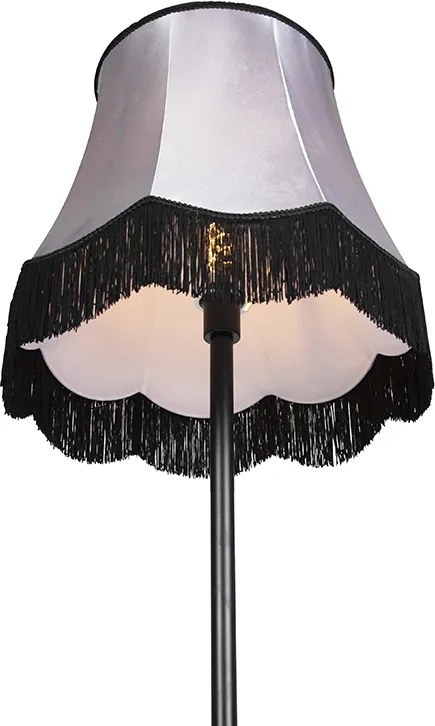 Klasická stojaca lampa čierna s tienidlom Granny B sivá - Simplo