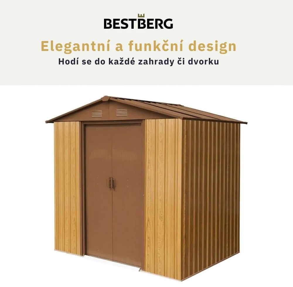 Záhradný domček BestBerg ZDB-2D / 2,5 m² / 194 x 131 x 184 cm / červené drevo / hnedá