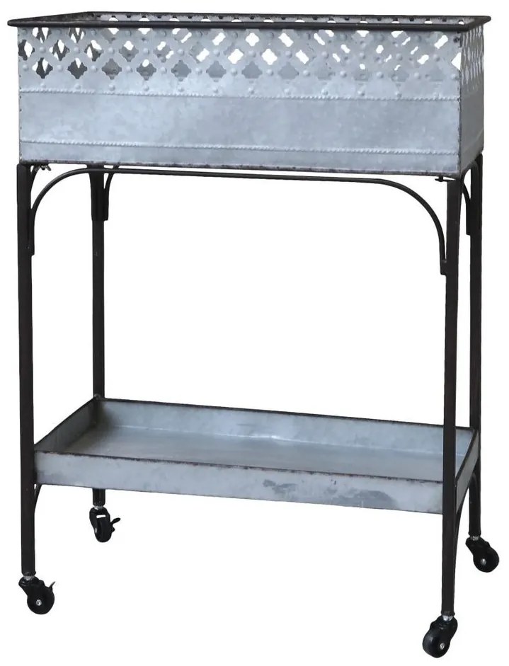 Zinkový antik kovový box na kvety na kolieskach - 63*35*85 cm
