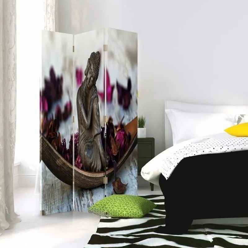 Gario Paraván Budha s fialovými okvetnými lístkami Rozmery: 145 x 170 cm, Prevedenie: Otočný paraván 360°