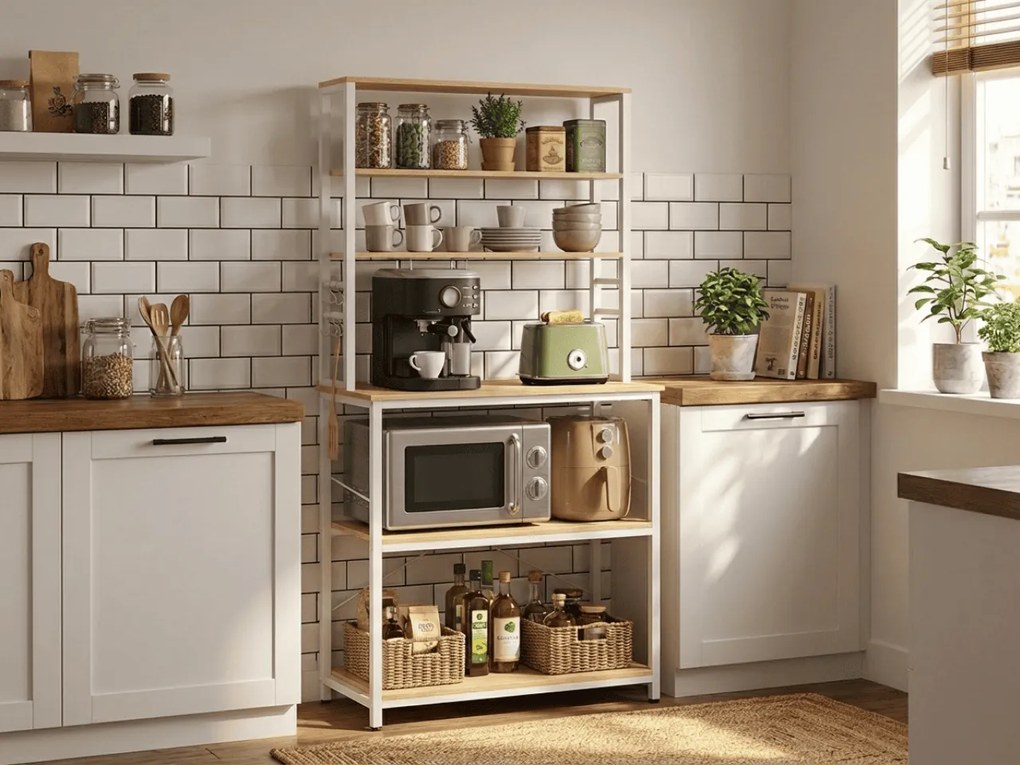 Kuchynský regál LORANO 167x80 cm, biely / dekor dub