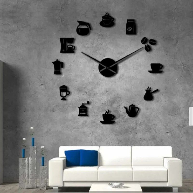 Nástenné hodiny zrkadlo nalepovacie Moderné hodiny káva kaviareň ZRNO Moderné nalepovacie nástenné hodiny | 3D hodiny 12SZ063 12S063 PENA