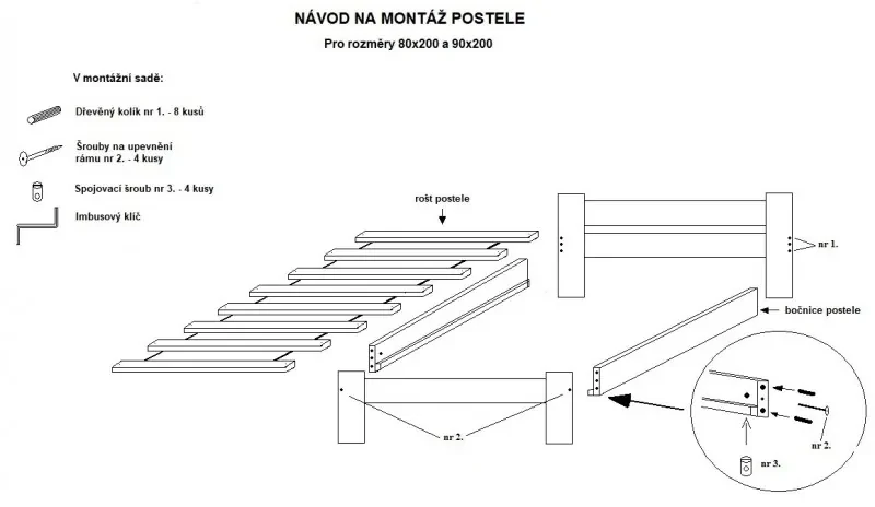 Eureka posteľ  „GABRIELA”  z prírodného dreva vrátane roštu tmavý lak 160 x 200