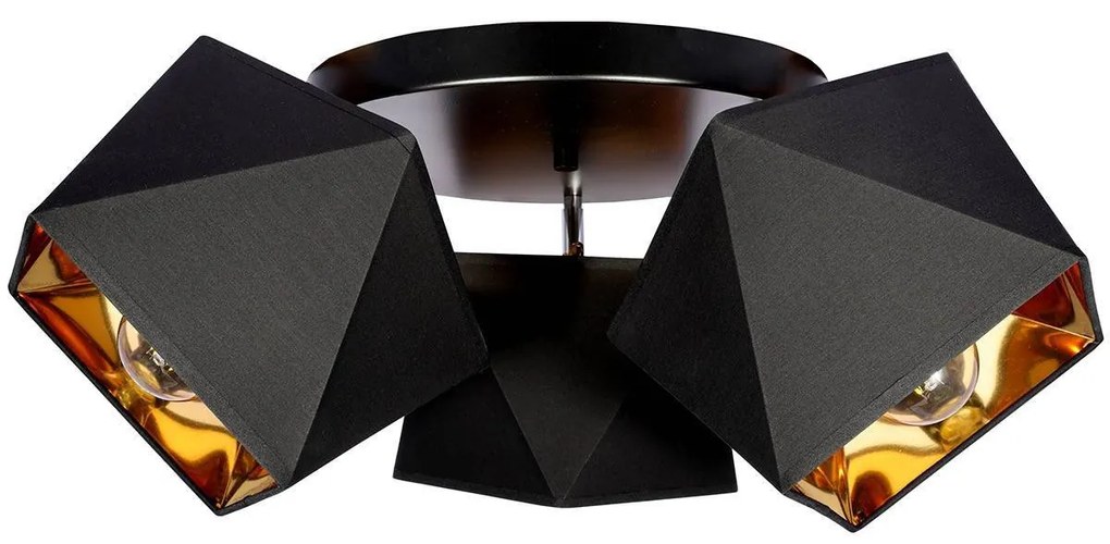 Stropné svietidlo Diamond Gold, 3x čierne/zlaté textilné tienidlo, (možnosť polohovania), o