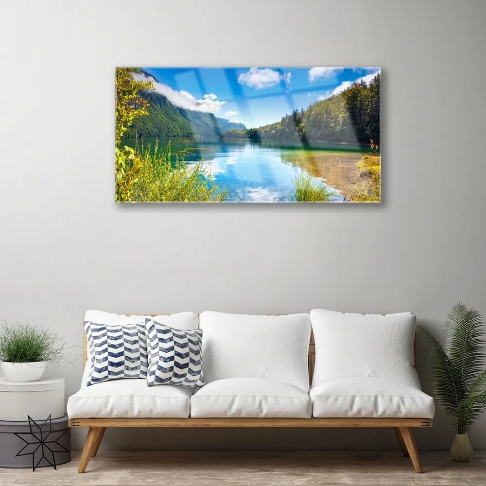 Skleneny obraz Hory les príroda jazero 120x60 cm