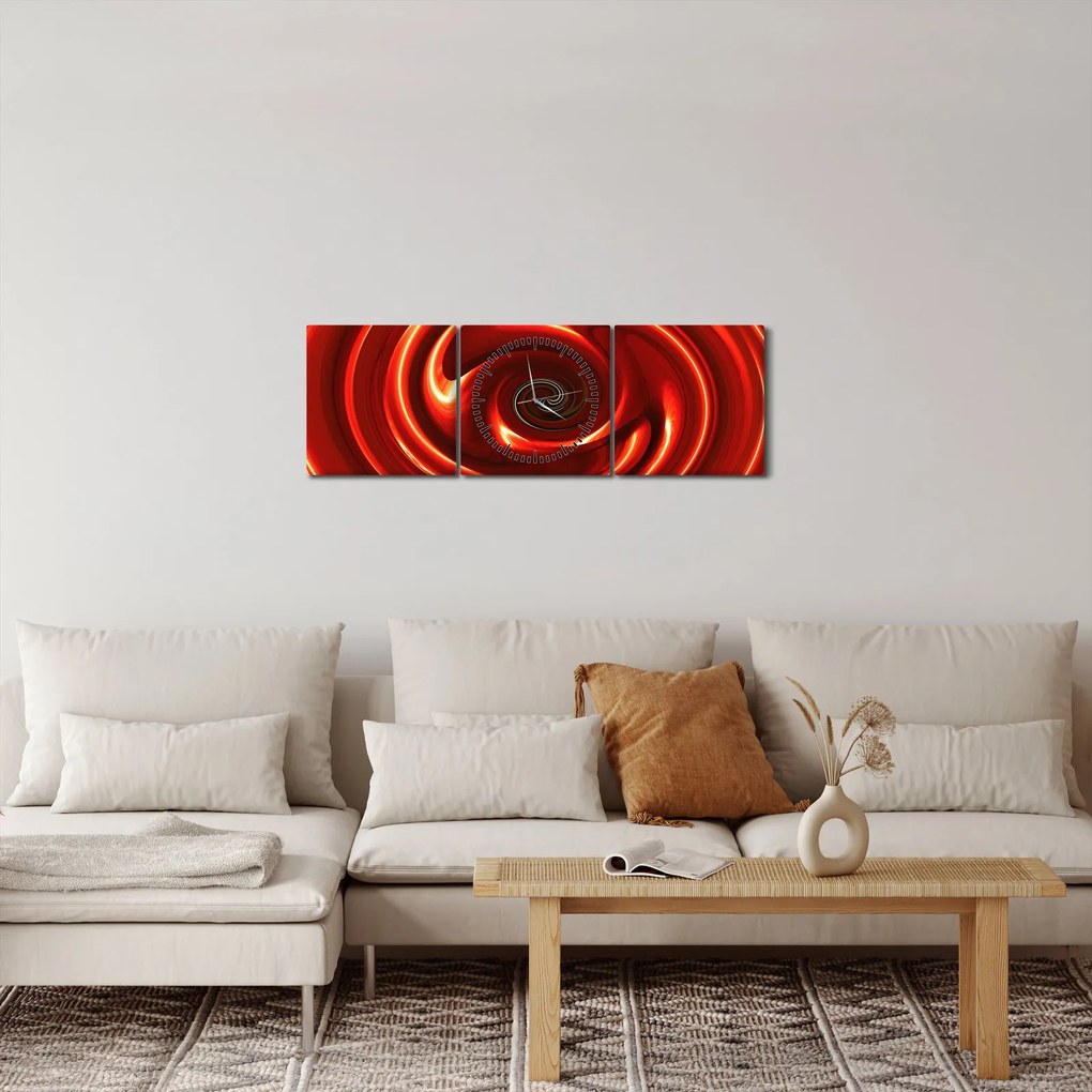 Abstraktný obraz - červená špirála (s hodinami) (90x30 cm)