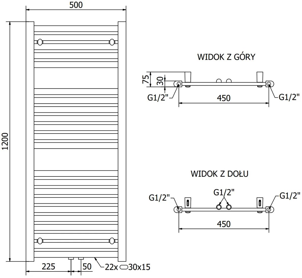 Mexen Hades, vykurovacie teleso 1200 x 500 mm, 562 W, čierna, W104-1200-500-00-70