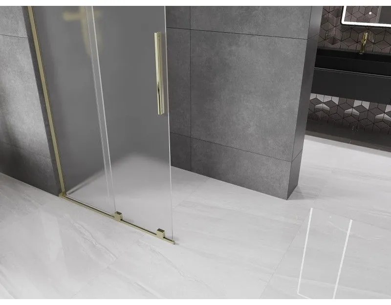 Mexen Velar L, posuvná sprchová zástena Walk-in 100 x 200 cm, 8mm sklo námraza, zlatá lesklá, 871-100-003-33-50