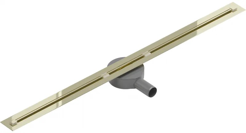 Mexen Flat Super Slim, super tenký odtokový žľab s 360° rotačným sifónom 80 cm, zlatá lesklá, 1551080