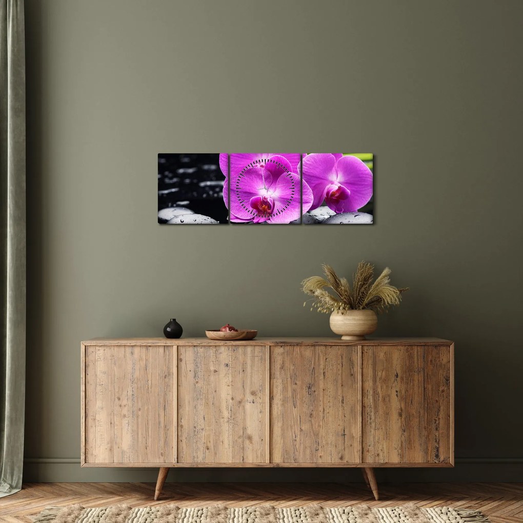 Obraz - Orchidey (s hodinami) (90x30 cm)