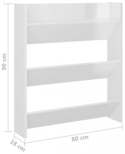 vidaXL Nástenná skrinka na topánky lesklá biela 80x18x90 cm drevotrieska-