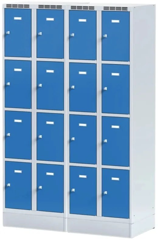 Šatníková skrinka S6 na sokli s úložnými boxami, 8 boxov, 1920 x 600 x 500 mm, otočný zámok, oranžové dvere