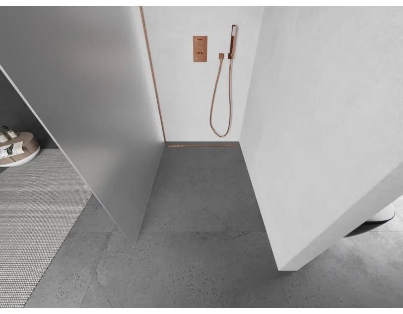 Mexen Kioto, sprchová zástena Walk-In 100 x 200 cm, 8mm sklo námraza, medený matný profil, 800-100-101-65-30