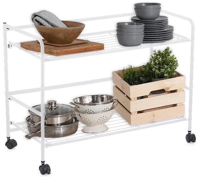 CONFORTIME 2. akosť - Pojazdný regál, skladacia polica 2 poschodová XXL - 67 x 30 x 45 cm - biela