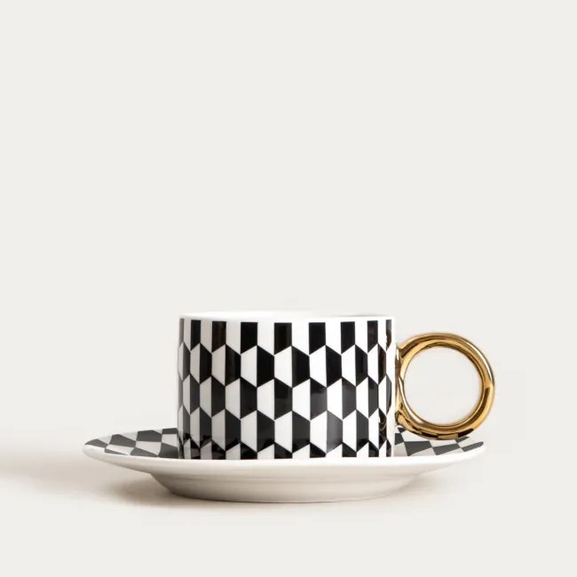 Šálka LUNYA s podšálkou, čierna / biela 757044 200 ml