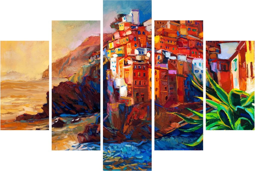 Obraz - Dedina na pobreží Cinque Terre, Talianska riviéra, moderný impresionizmus (150x105 cm)