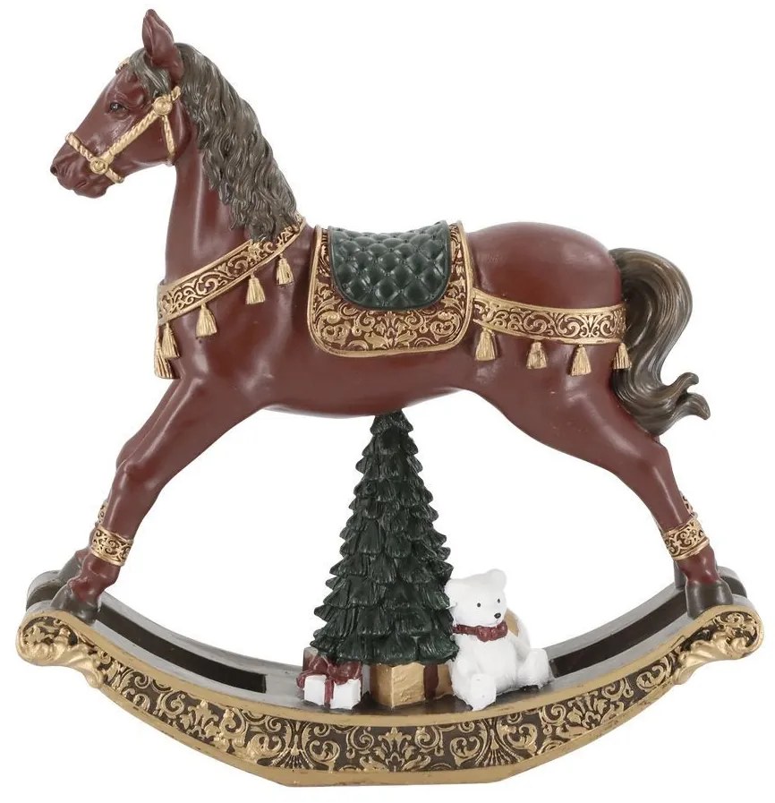 Višňovo-zelený antik hojdací koník Noël - Ø 18*4,5*18 cm