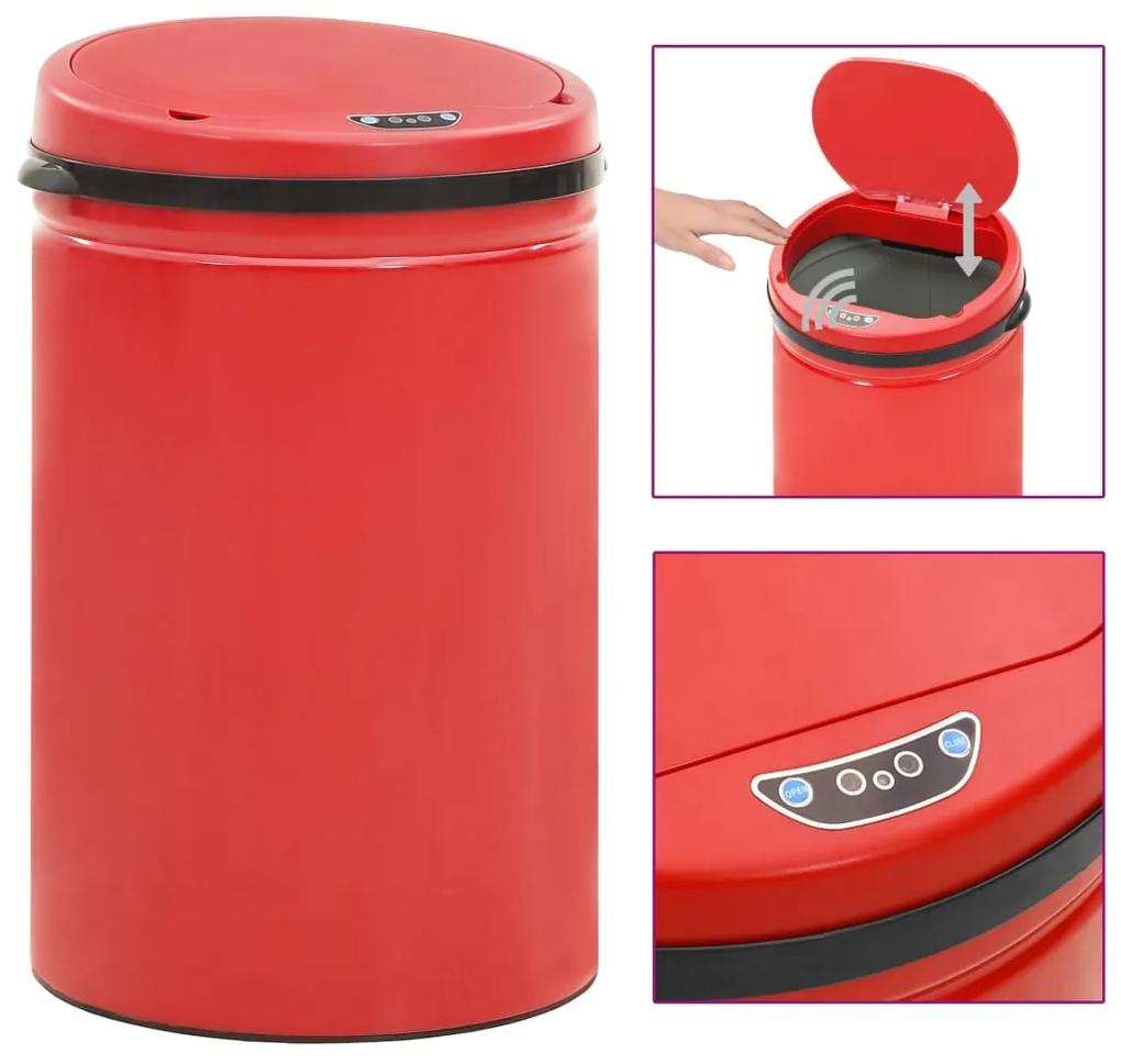 vidaXL Automatický odpadkový kôš, senzor 30 l, uhlíková oceľ, červený
