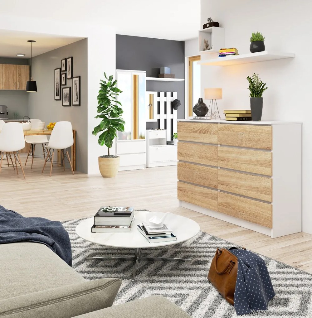 Komoda Rollo X 140 cm biela/dub sonoma