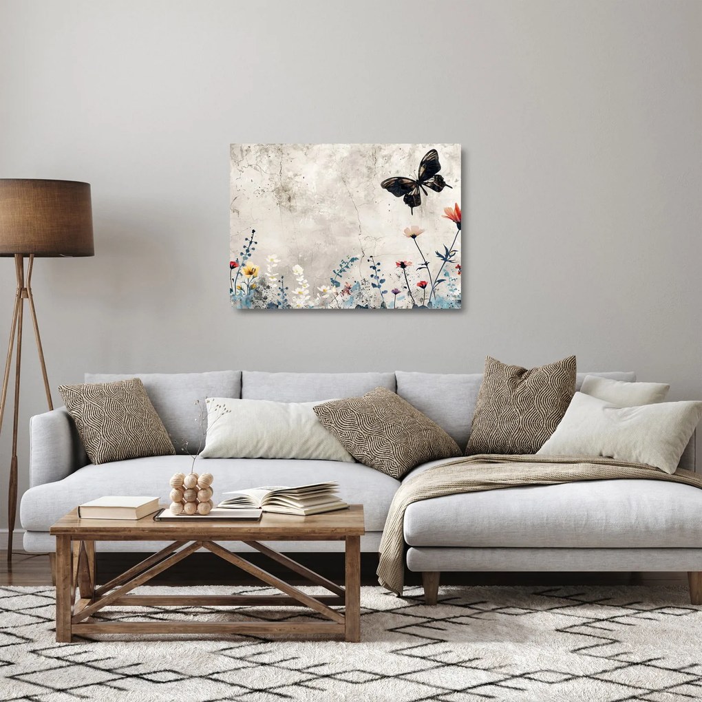 Sklenený obraz - Lúka v betóne (70x50 cm)