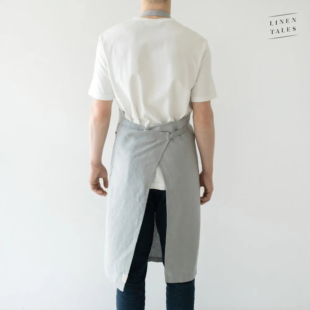 Svetlosivá ľanová zástera Linen Tales Chef, dĺžka 100 cm