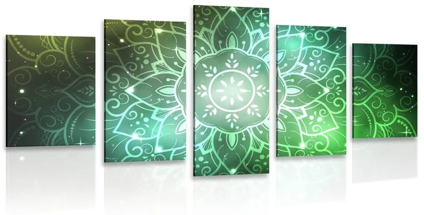 5-dielny obraz Mandala s galaktickým pozadím v odtieňoch zelenej Varianta: 100x50
