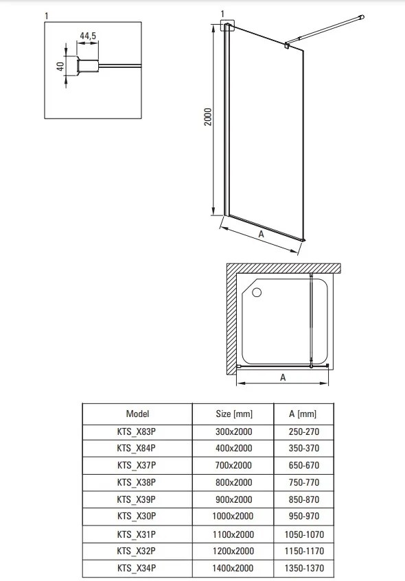 Deante Kerria Plus, sprchová zástena typu Walk-In, systém Kerria Plus - 40 cm, chrómová, DEA-KTS_084P