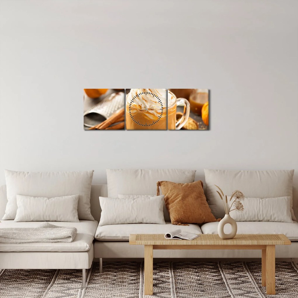 Obraz - Tekvicové latte (s hodinami) (90x30 cm)
