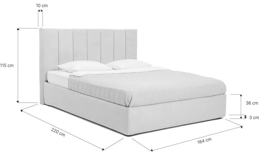 Sivá čalúnená dvojlôžková posteľ s úložným priestorom s roštom 160x200 cm Thessa Bold Line – Bonami Selection