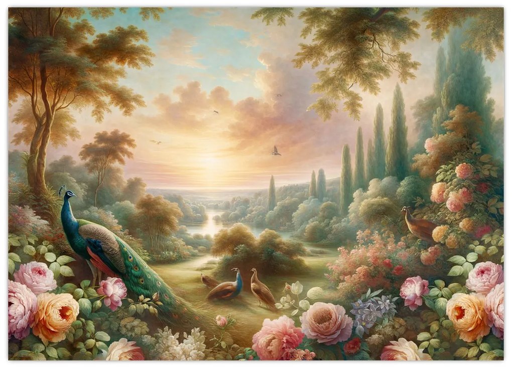 Obraz - Pávy v záhrade (70x50 cm)