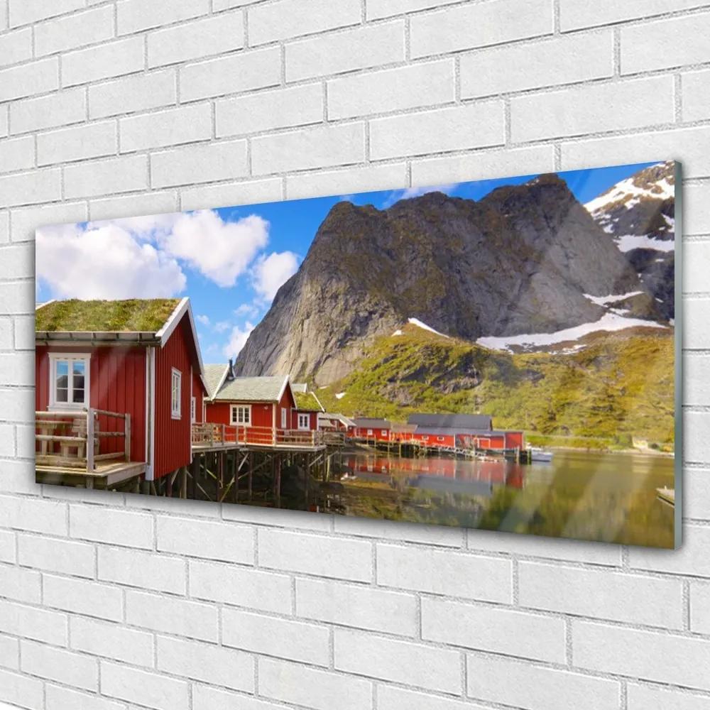Obraz plexi Domy jazero hory príroda 125x50 cm