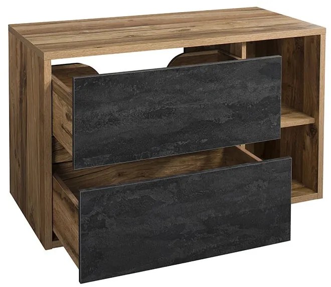 Kúpeľňová zostava Hampton Concrete 100 cm s umývadlom, skrinkami a zrkadlom tmavý betón/dub hunton