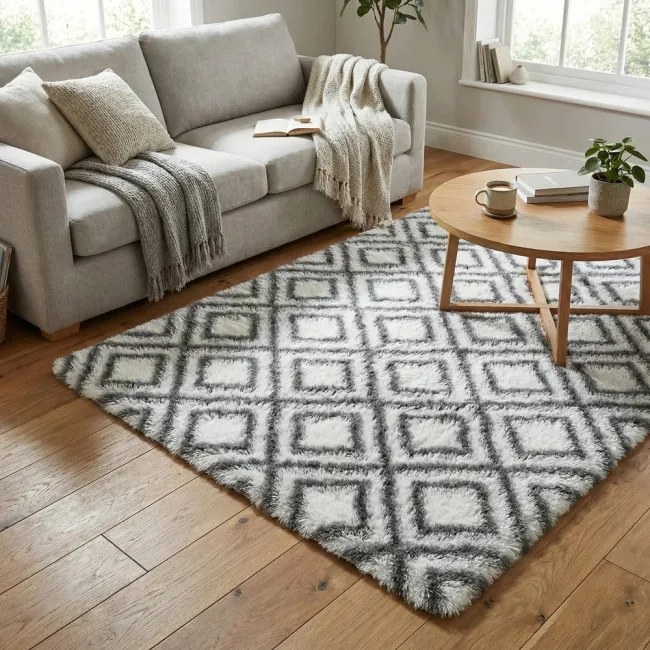 Protišmykový koberec DECOR biely / sivý