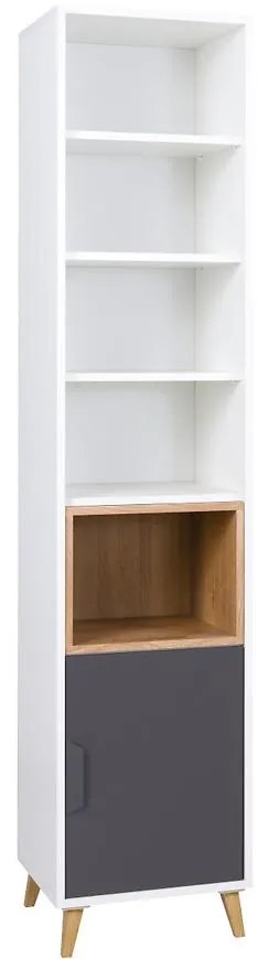 Regál Joker 4 Biely/Grafit/Šedá/Dub Lefkas