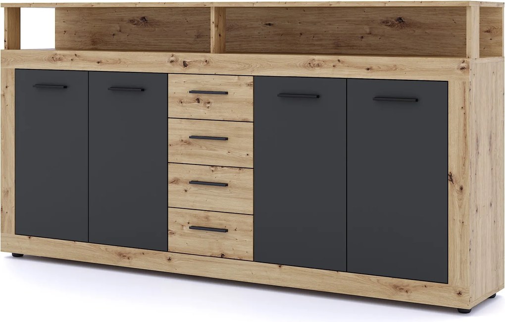 Komoda Luna 190 cm dub Artisan/čierna